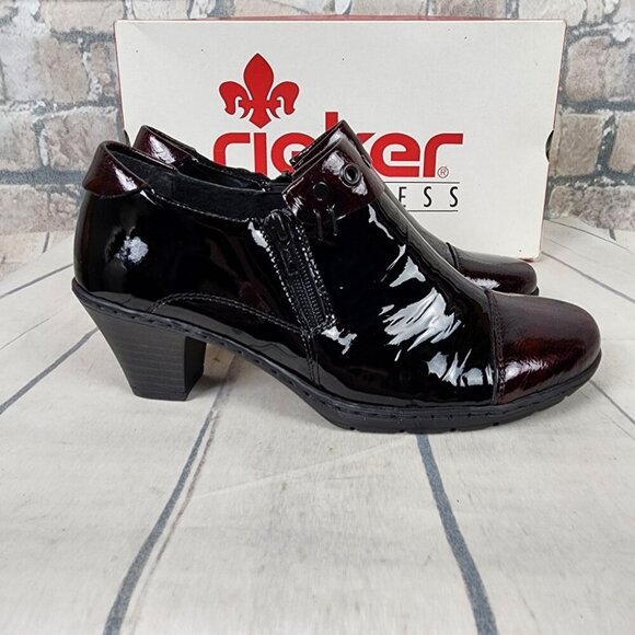 Rieker Patent Leather Derby Ankle Shoes Shoeties Two-Tone Black Burgundy Size 38 - Picture 10 of 16